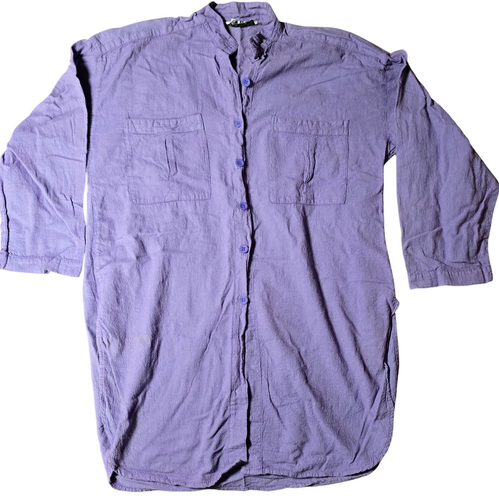 VTG Hart 100% Cotton USA 3/4‎ Sleeve Purple Button Up Shirt Medium with pockets